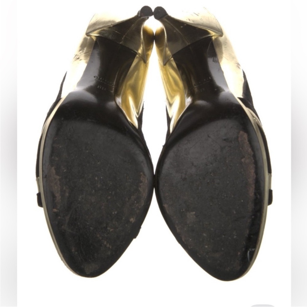 Gucci Black and Metallic Gold Open-Toe Stiletto Pump - Picture 8 of 14